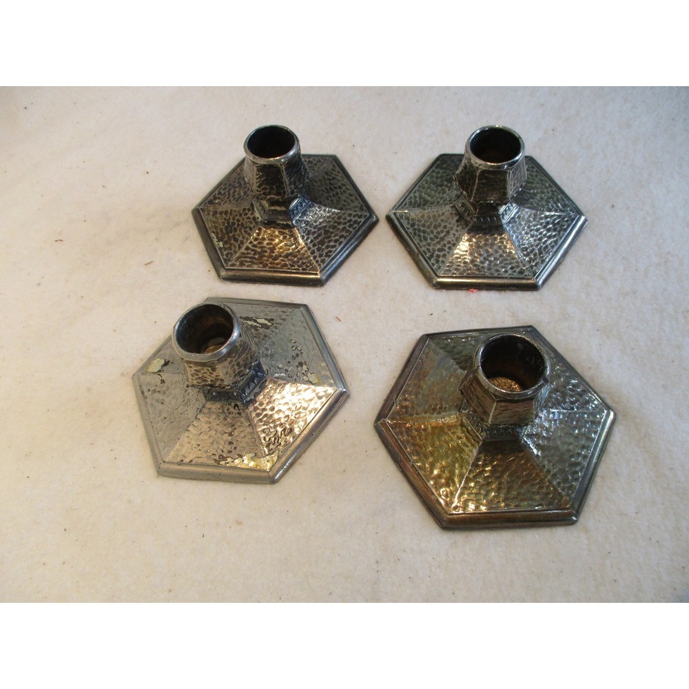 Candle Holders Hammered texture SJW 818 Hexagonal base Silver plated single,